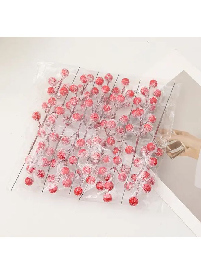 2PCS Frosted Red Berry Christmas Decorative Twigs With Twelve Prongs Lucky Fruit Ornament Party Decoration - Image 4