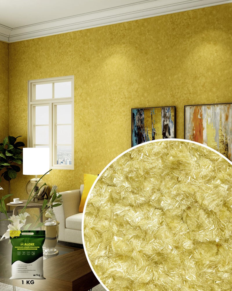 ALOXE Liquid Wallpaper for Walls Décor (1kg) | Easy to Apply Plant Based Eco Friendly Wall Décor with 55sqft Coverage New Age Seam Less Finish Decorative Wall Covering (ArtLine-B-054-Golden Yellow) - Image 1