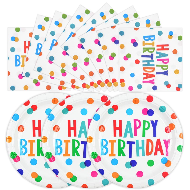 Hfbobp 50Pcs Happy Birthday Plates And Napkins  7Inch Colorful Dots Birthday Cake Dessert Plates Disposable Paper D1Innerware Set For Birthday 'S Party Supplies Decorations - Image 1