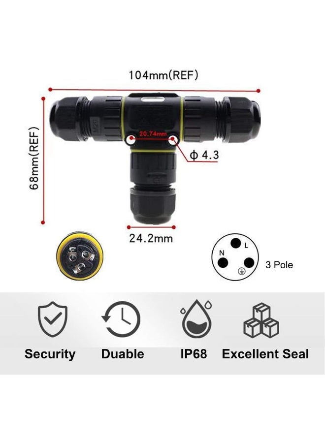 IP68 Waterproof Cable Connector 3-Channel 3-Poles, Outdoor Waterproof Junction Box Connector - Image 3
