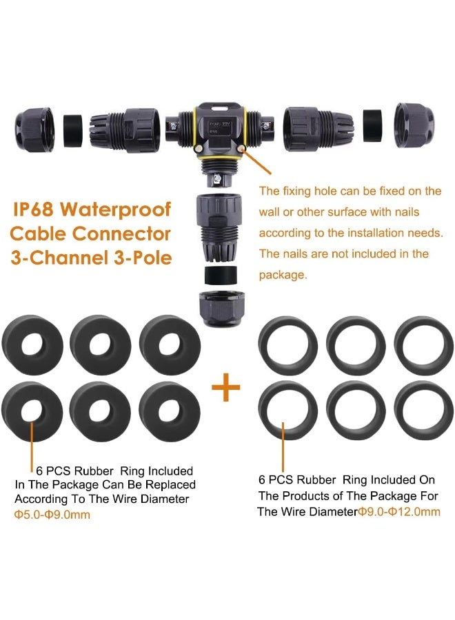 IP68 Waterproof Cable Connector 3-Channel 3-Poles, Outdoor Waterproof Junction Box Connector - Image 2