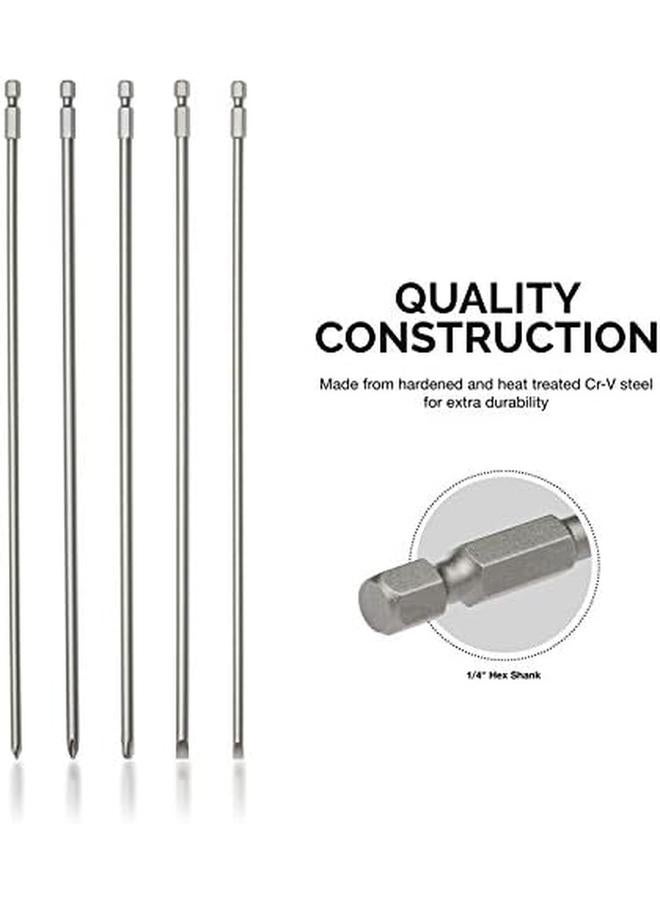 نيكو مجموعة لقم طويلة للغاية 10043A مكونة من 5 قطع من الفولاذ Cr V بطول 12 بوصة فيليبس ولقم مفك براغي مشقوقة 1/4 بوصة مجموعة لقم محرك الطاقة ذات عرقوب سداسية - Image 2