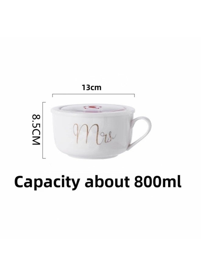 Ceramic Instant Noodle Bowl Rice Bowl Bowl With Lid And Handle Fresh-keeping Bowl Instant Noodle Bowl Bento Box Soup Bowl For Work Microwave-Specifications:Medium M R.S Miss  - Image 1