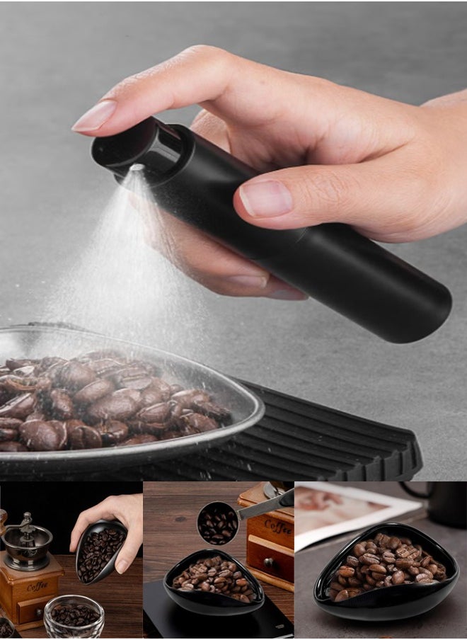3PCS Coffee Bean Weighing Tray, Coffee Bean Spray 10ML, Coffee Spoon,  Ceramic Dosing Vessel, 2 IN 1 Coffee Spoon, Convenient for Home, Black