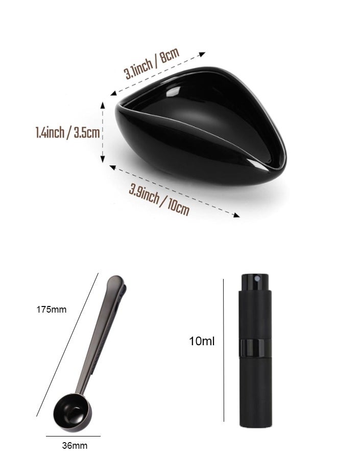3PCS Coffee Bean Weighing Tray, Coffee Bean Spray 10ML, Coffee Spoon,  Ceramic Dosing Vessel, 2 IN 1 Coffee Spoon, Convenient for Home, Black