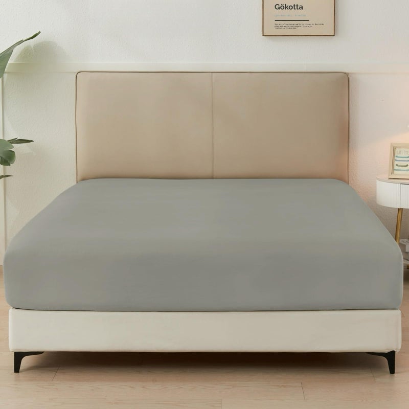 GOKOTTA King Fitted Sheet Only, 16-Inch Deep Pocket King Size Fitted Sheet with Elastic Corner Straps -Washed & Brushed Microfiber Polyester- Ultra Soft, Hotel Luxury, Non Slip, Wrinkle-Free - Grey - Image 1