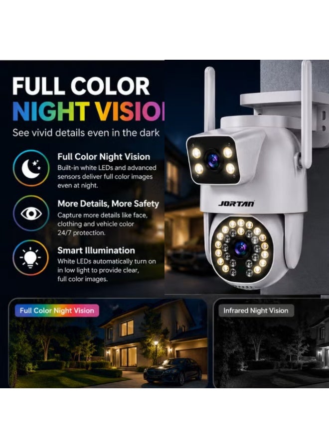 Jortan 8MP Dual Lens WiFi PTZ Security Camera, Dual Monitoring, Full Color & IR Night Vision, Two-Way Audio, Motion Detection, Auto Tracking, IP66 Waterproof, 360° PTZ Outdoor Surveillance Camera - Image 4