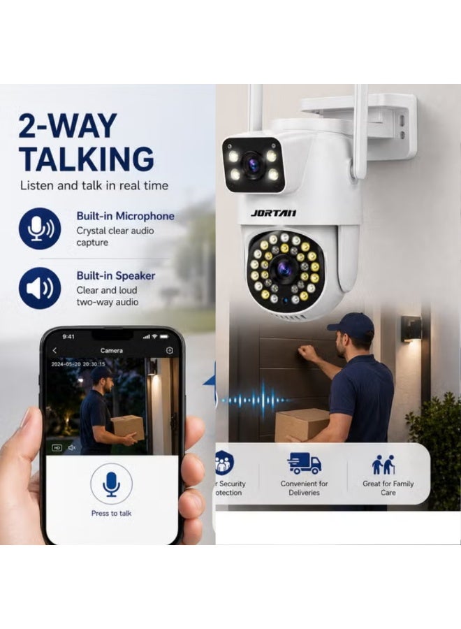 Jortan 8MP Dual Lens WiFi PTZ Security Camera, Dual Monitoring, Full Color & IR Night Vision, Two-Way Audio, Motion Detection, Auto Tracking, IP66 Waterproof, 360° PTZ Outdoor Surveillance Camera - Image 5