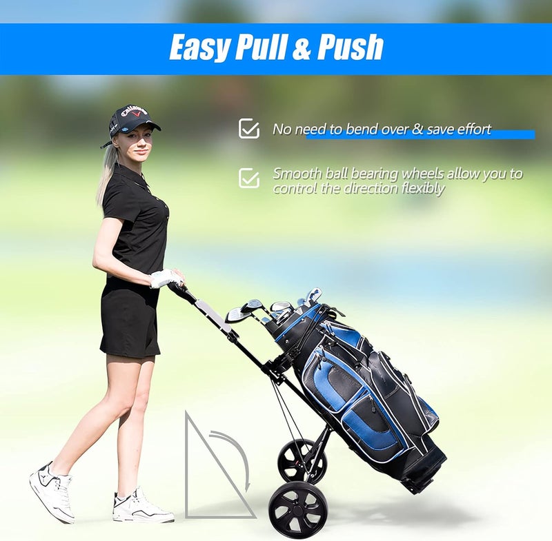 GYMAX Golf Cart, 2 Wheel Golf Push Cart with 9.5” Wear-Resistant Rubber Wheels, Elastic Strap & Scoreboard, Folding Lightweight Portable Golf Caddy Cart for Teens Adults - Image 4