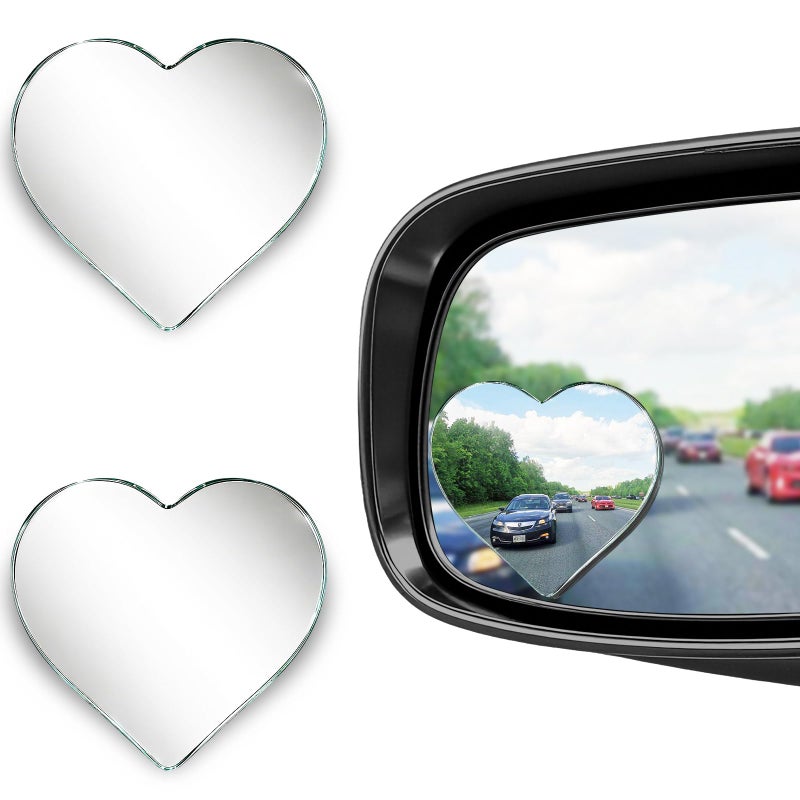 Fccairms 2Pcs Heart Shaped Blind Spot Mirrors for Cars, HD Glass Frameless Convex Side Mirror Blindspot, Universal Fit Stick-On Wide Angle Rear View Mirrors for SUVs, Trucks and RVs - Image 1