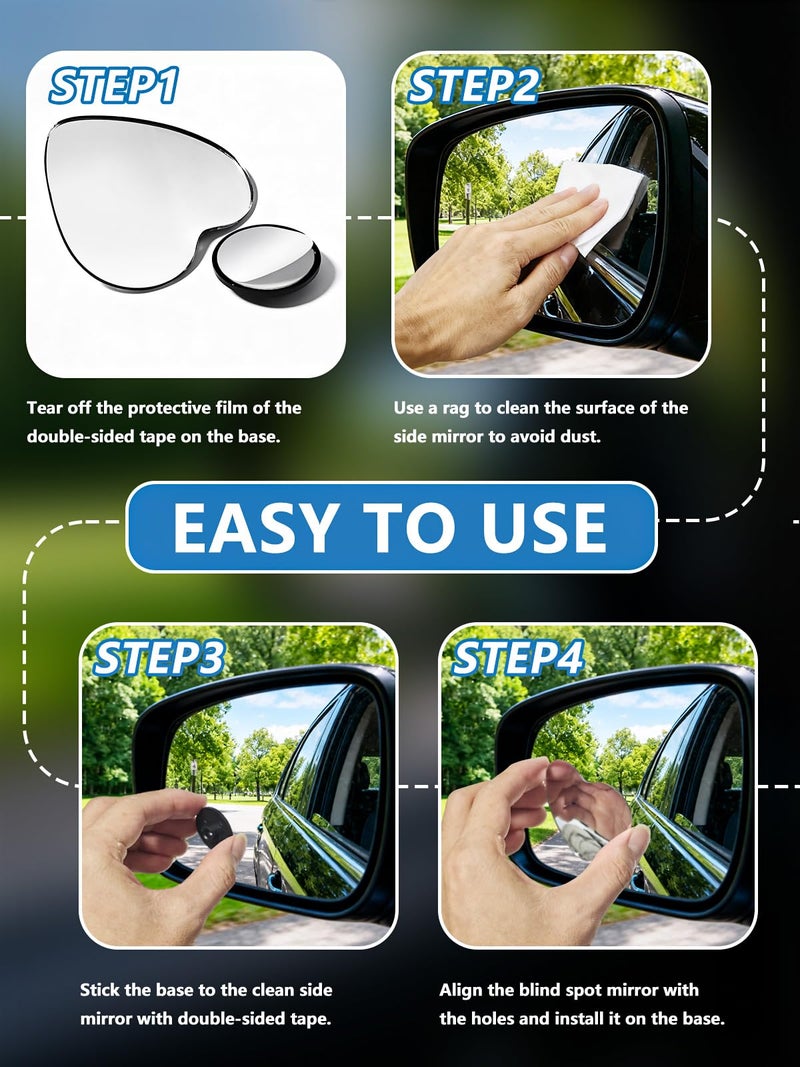 Fccairms 2Pcs Heart Shaped Blind Spot Mirrors for Cars, HD Glass Frameless Convex Side Mirror Blindspot, Universal Fit Stick-On Wide Angle Rear View Mirrors for SUVs, Trucks and RVs - Image 5