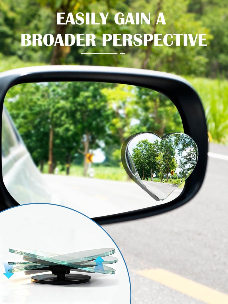 Fccairms 2Pcs Heart Shaped Blind Spot Mirrors for Cars, HD Glass Frameless Convex Side Mirror Blindspot, Universal Fit Stick-On Wide Angle Rear View Mirrors for SUVs, Trucks and RVs - Image 3