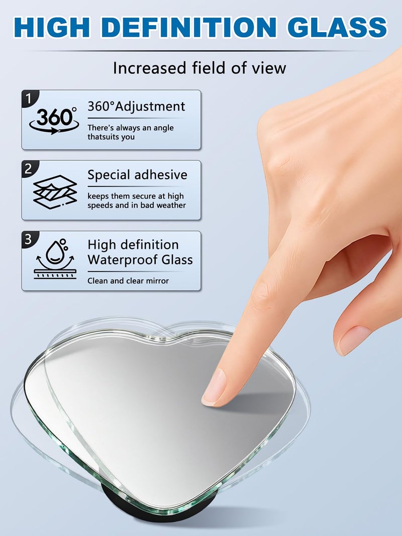 Fccairms 2Pcs Heart Shaped Blind Spot Mirrors for Cars, HD Glass Frameless Convex Side Mirror Blindspot, Universal Fit Stick-On Wide Angle Rear View Mirrors for SUVs, Trucks and RVs - Image 2