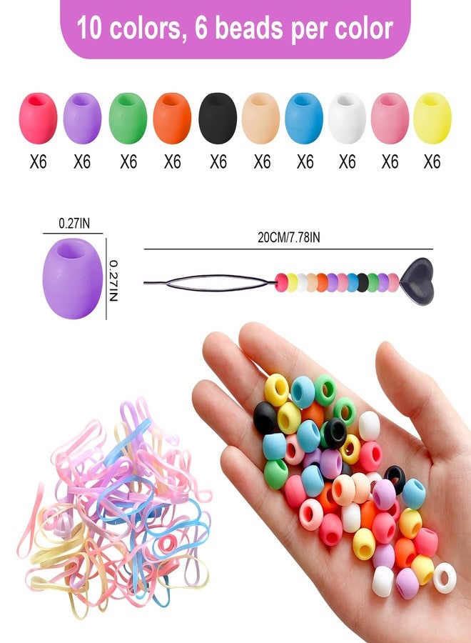 Jongdari 60pcs Silicone Hair Beads for Kids Girls, Colorful Rainbow Soft Rubber Pony Beads Kit - 10 Colors - Image 2