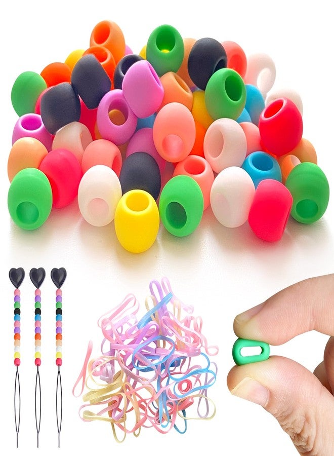 Jongdari 60pcs Silicone Hair Beads for Kids Girls, Colorful Rainbow Soft Rubber Pony Beads Kit - 10 Colors - Image 1