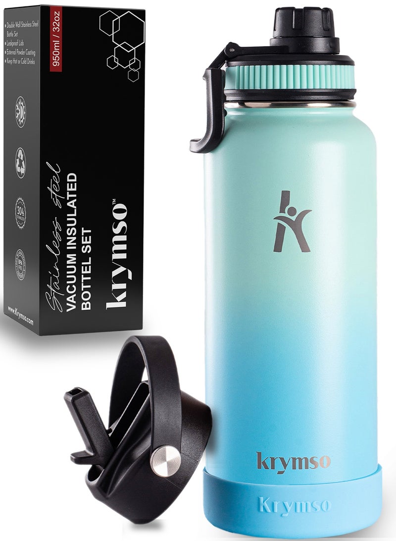 KRYMSO 950ml Stainless Steel Water Bottle, Sports Bottle with Straw, Double Wall Insulated Water Bottle, Thermos Flask, Water Bottle for kids, Gym - Image 1