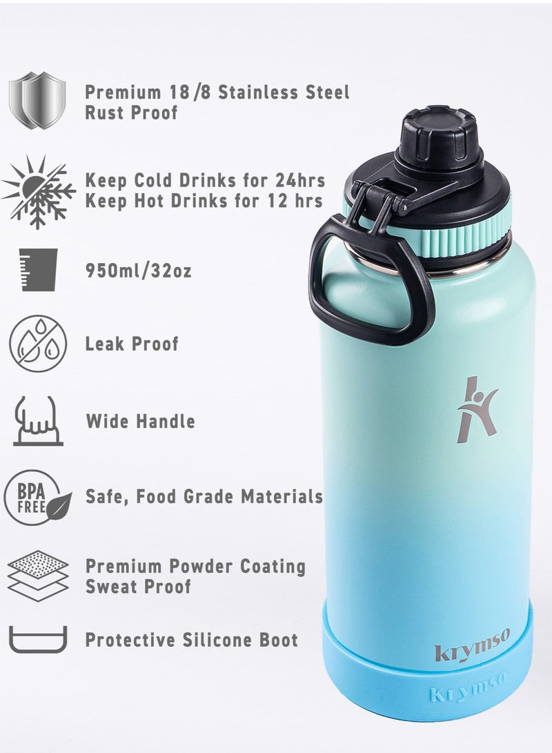 KRYMSO 950ml Stainless Steel Water Bottle, Sports Bottle with Straw, Double Wall Insulated Water Bottle, Thermos Flask, Water Bottle for kids, Gym - Image 3