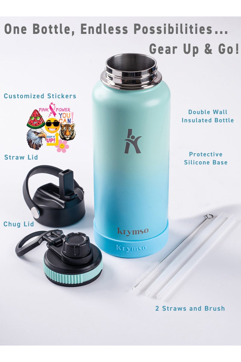 KRYMSO 950ml Stainless Steel Water Bottle, Sports Bottle with Straw, Double Wall Insulated Water Bottle, Thermos Flask, Water Bottle for kids, Gym - Image 2