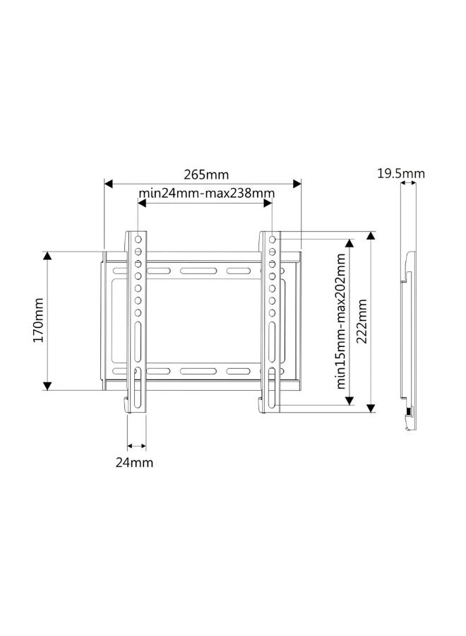 BEETEC TF-B2 Fixed TV Wall Mount for Most 17-43 Inch Flat Panel TVs up to 25 kg/55 lbs and VESA 75x75, 100x100 & 200x200, Ultra Slim 19.5mm Profile, Black - Image 4