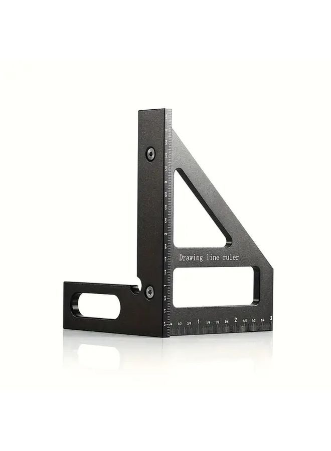 Heavy Duty Aluminum Alloy Carpenter Square 45 90 Degree Angle Ruler Black Inch Scale - Image 1