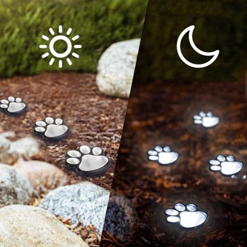 Solar Paw Print Lights Set Of 4 Multicolor ABS Plastic Solar Powered Outdoor Lights - Playful Design For Pet Lovers Garden Decor Pathway Lawns - Image 3