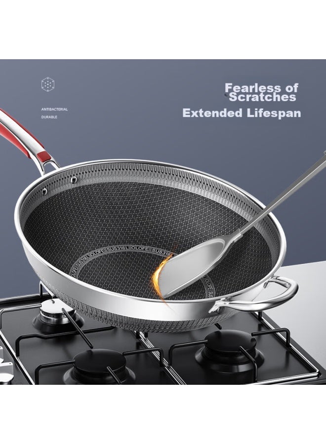 Olofe 316l Stainless Steel Wok, Honeycomb Flat Bottom Frying And Stewing Pan, Non-stick Stir-fry Cooking Pan, Compatible With Gas Stoves, 36cm - Image 4