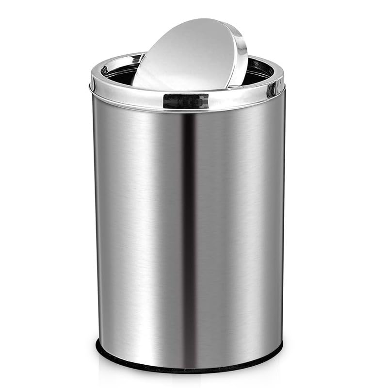 ROBUSTT سلة مهملات بغطاء متأرجح 80 لتر من الفولاذ المقاوم للصدأ فضي 12 بوصة عرض × 28 بوصة ارتفاع - Image 1