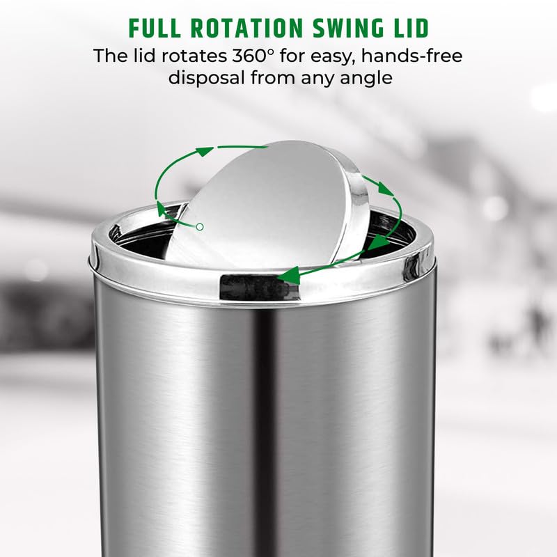ROBUSTT سلة مهملات بغطاء متأرجح 80 لتر من الفولاذ المقاوم للصدأ فضي 12 بوصة عرض × 28 بوصة ارتفاع - Image 4