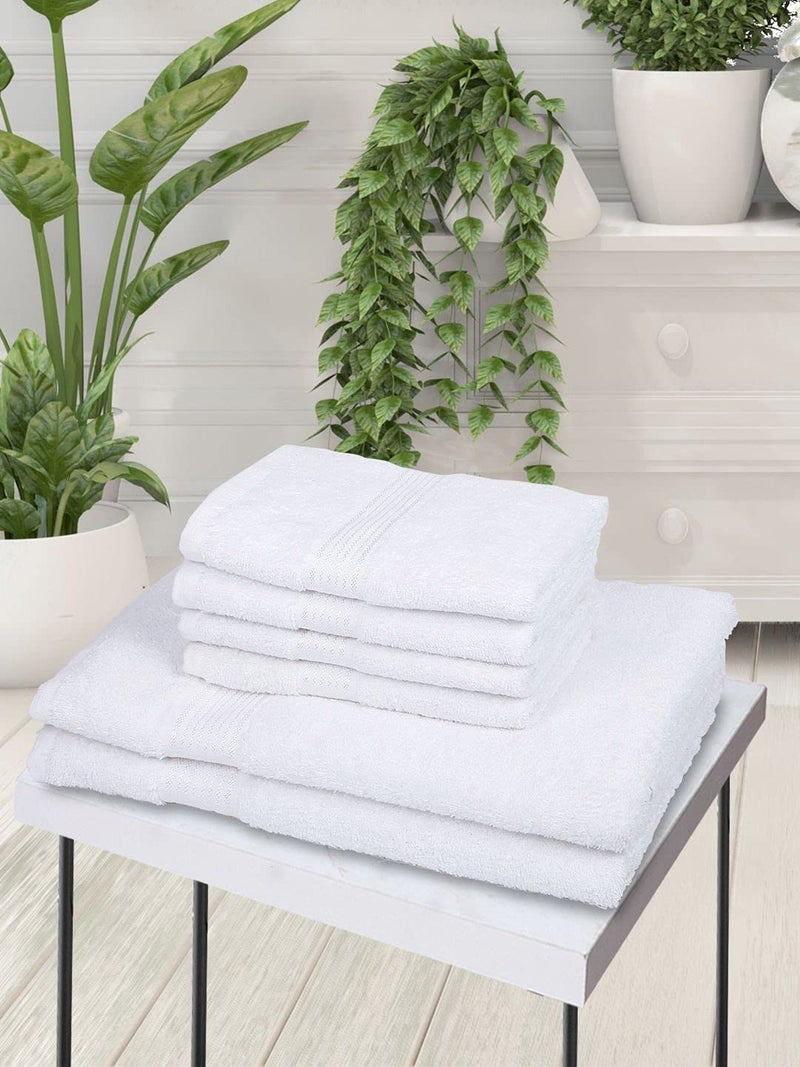 KOPA by Bianca [6pc Quick Dry 100% Cotton Soft Terry Towel -2pc Bath, 4pc Hand (d'ross) - Super Absorbent, Lightweight, Odour Free - for Men, Women, Kids Solid-White - Image 1