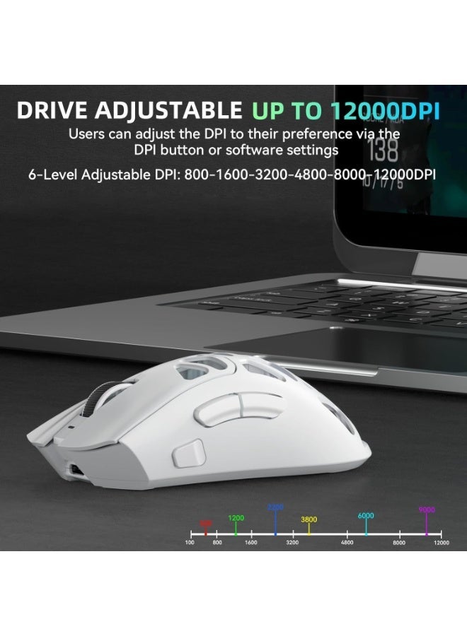 AULA SC620 Wireless Gaming Mouse, 3 Modes, BT/2.4G/Wired, PAW3311 Sensor, Up to 12000DPI, Lightweight 67g, 7 Programmable Buttons with RGB Lighting and Rechargeable Battery (White) - Image 3
