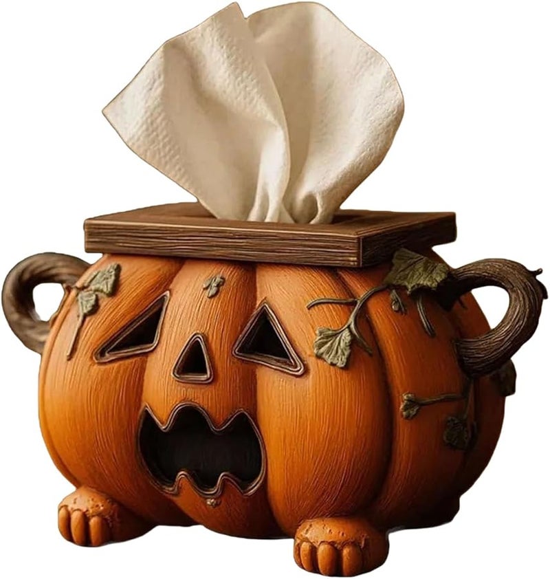 صندوق مناديل هالوين على شكل قرعة 19x14x16.5 سم ديكور لطاولة المطبخ - Image 3