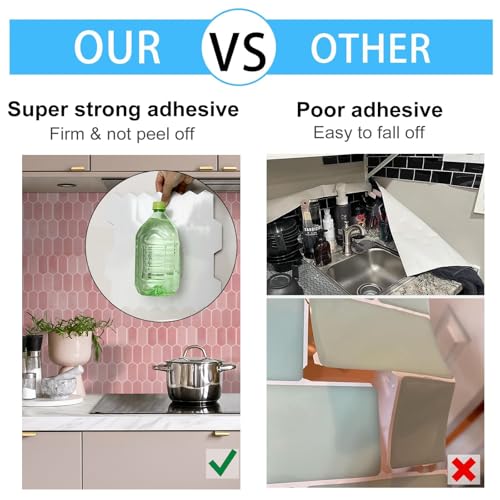 WalDecoo Peel and Stick Tile for Kitchen, Thicker Design 3D Self -Adhesive Long Hexagon Wall Tile Backsplash, Pink 10-Sheet 12"x12" Stick on Tiles, Peel and Stick Wall Tiles for Kitchen - Image 3