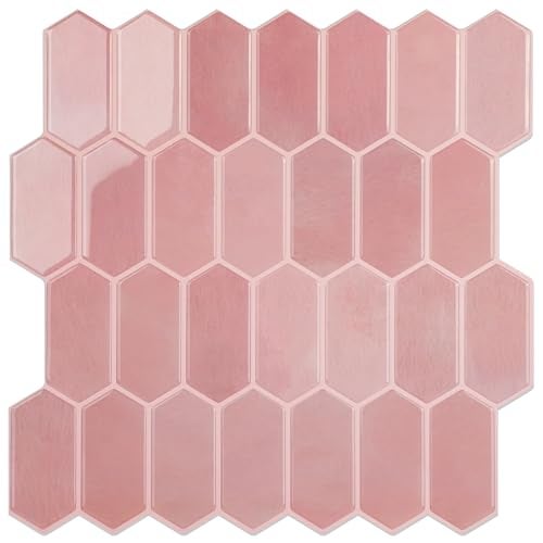 WalDecoo Peel and Stick Tile for Kitchen, Thicker Design 3D Self -Adhesive Long Hexagon Wall Tile Backsplash, Pink 10-Sheet 12"x12" Stick on Tiles, Peel and Stick Wall Tiles for Kitchen - Image 1
