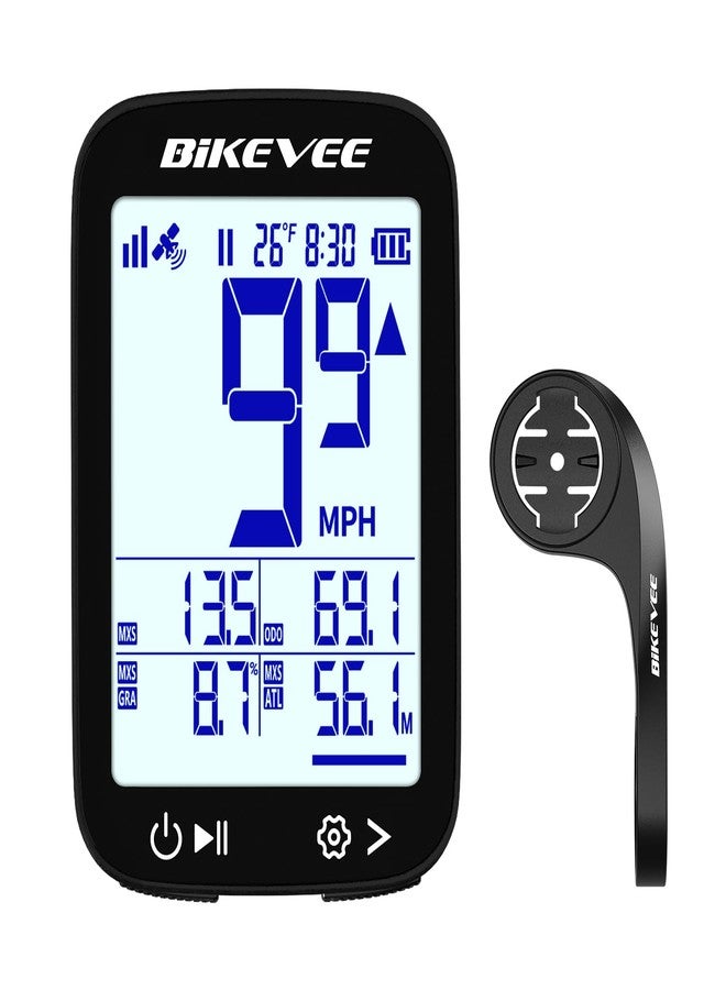 عداد سرعة الدراجة Bikevee، كمبيوتر لاسلكي للدراجات مزود بنظام تحديد المواقع العالمي (GPS) - تشغيل/إيقاف تلقائي، إضاءة خلفية تلقائية، مقاوم للماء، عداد مسافة الدراجة بالكيلومترات/أمبير/ساعة، شاشة LCD مقاس 2.4 بوصة، حامل أمامي قابل للتمديد - أسود - Image 1
