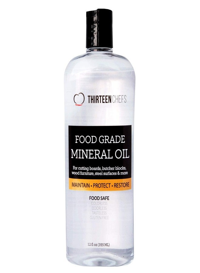Thirteen Chefs Mineral Oil - 12oz Food Grade Conditioner for Wood Cutting Board, Countertop & Butcher Block, Lubricant for Knife or Meat Grinder - Safe USP Finish on Marble, Soapstone - Image 1