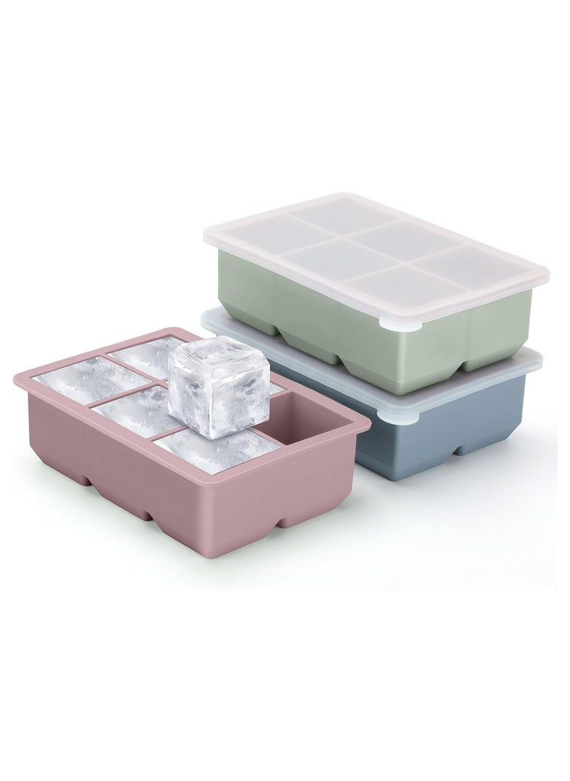 ZIMNEST - Ice Cube Tray, Ice Cube Maker (Pack of 3) - Flexible 6 Cavity Square Large Ice Cube Trays with Leak Proof Lid, Large Ice Cube Mold, Slow Melting Ice Cube for Chilling Cocktails, Drinks, Juice - Image 1