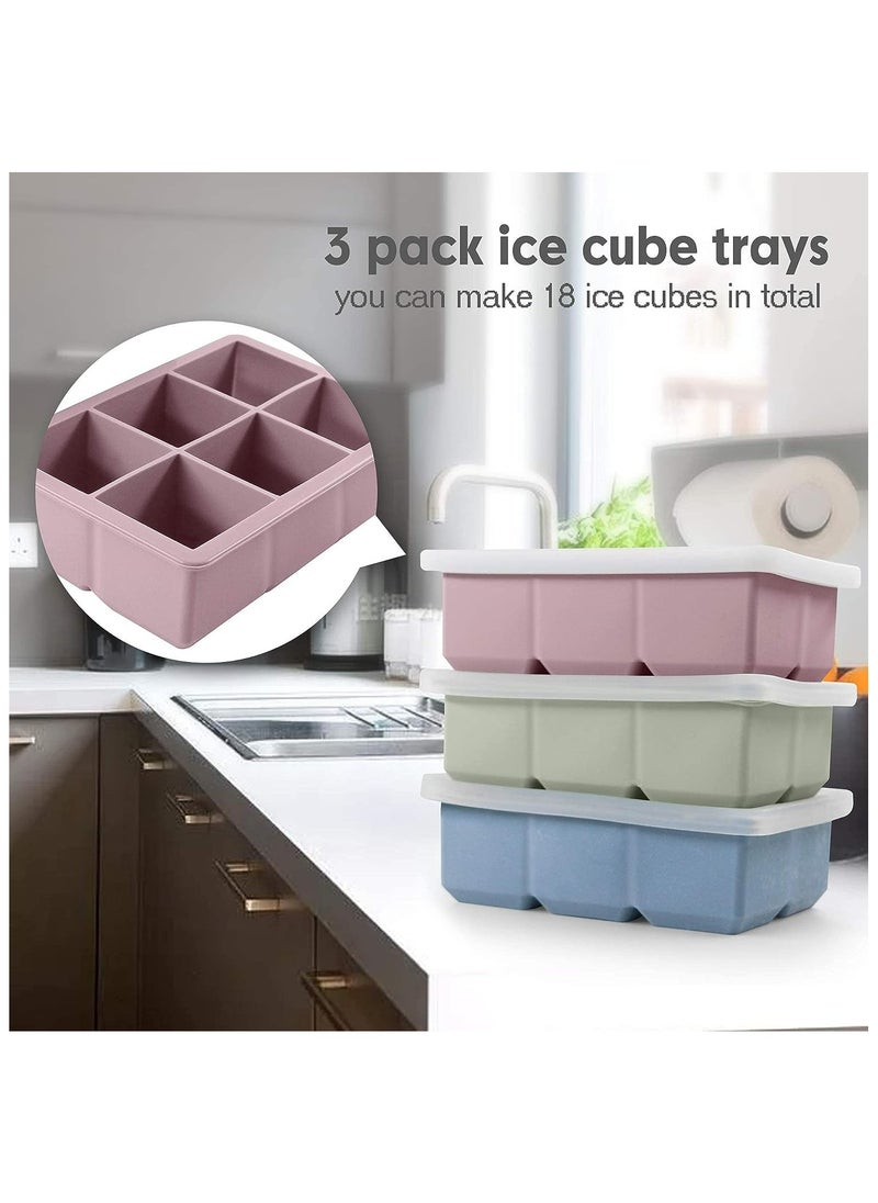ZIMNEST - Ice Cube Tray, Ice Cube Maker (Pack of 3) - Flexible 6 Cavity Square Large Ice Cube Trays with Leak Proof Lid, Large Ice Cube Mold, Slow Melting Ice Cube for Chilling Cocktails, Drinks, Juice - Image 1