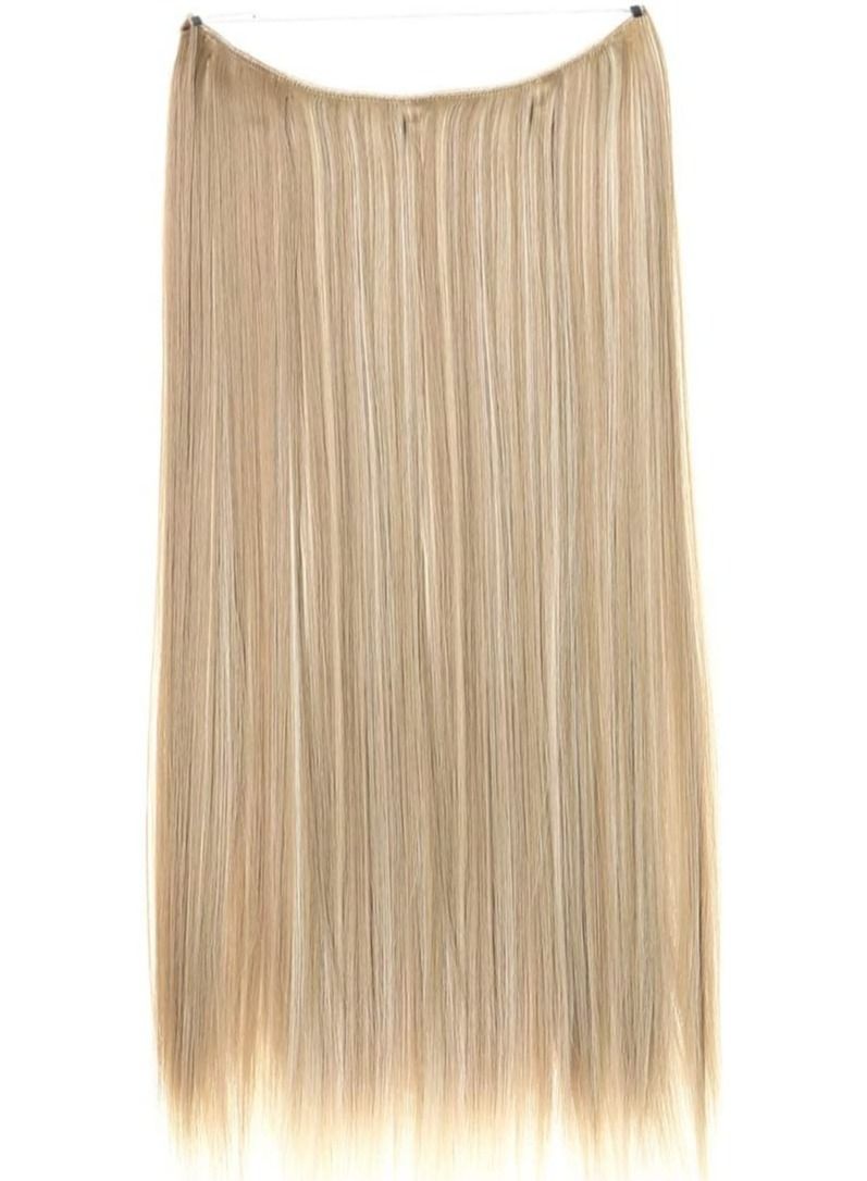 إستيل وصلات شعر للنساء قطعة شعر مستقيمة غير مرئية من الأسلاك الشفافة على شكل تاج عقال أشقر رمادي مزيج أشقر الشاطئ - Image 2