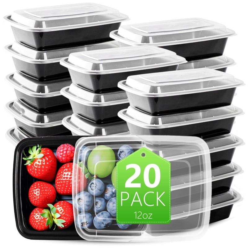 علب تخزين الطعام نوتري بوكس 20 حزمة قيمة واحدة قسم واحد 12 أونصة MINI لتحضير الوجبات خالية من BPA قابلة لإعادة الاستخدام صندوق غداء بنتو مع أغطية مقاومة للتسرب آمنة في الميكروويف وغسالة الصحون والفريزر