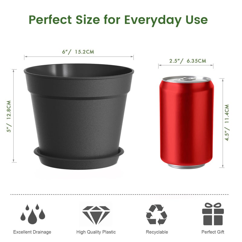 SwinDuck 10 Pack 6 Inch Plant Pots with Drainage and Saucers, Black Plastic Flower Pots for Indoor and Outdoor Plants, Stackable Nursery Planters for Houseplants and Herbs, Black - Image 5