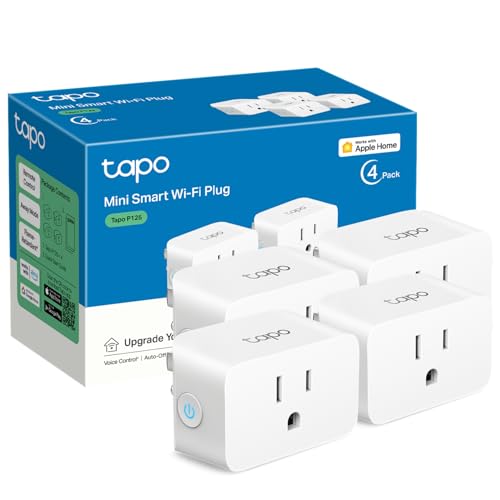 tapo TP-Link Tapo قابس ذكي صغير متوافق مع Apple HomeKit، تصميم مدمج، 15A/1800W كحد أقصى، إعداد سهل للغاية، يعمل مع Siri وAlexa وGoogle Home، معتمد من UL، 2.4G واي فاي فقط، أبيض، Tapo P125 (عبوة 4) - Image 1