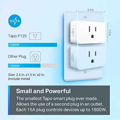 tapo TP-Link Tapo قابس ذكي صغير متوافق مع Apple HomeKit، تصميم مدمج، 15A/1800W كحد أقصى، إعداد سهل للغاية، يعمل مع Siri وAlexa وGoogle Home، معتمد من UL، 2.4G واي فاي فقط، أبيض، Tapo P125 (عبوة 4) - Image 4
