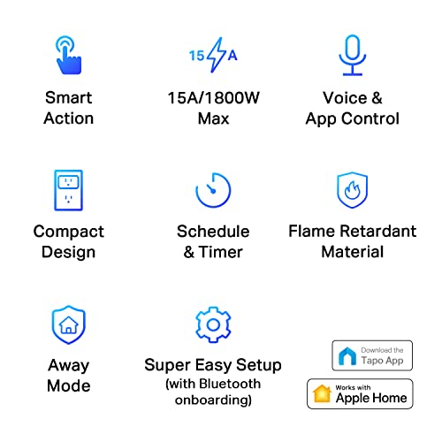 tapo TP-Link Tapo قابس ذكي صغير متوافق مع Apple HomeKit، تصميم مدمج، 15A/1800W كحد أقصى، إعداد سهل للغاية، يعمل مع Siri وAlexa وGoogle Home، معتمد من UL، 2.4G واي فاي فقط، أبيض، Tapo P125 (عبوة 4) - Image 2
