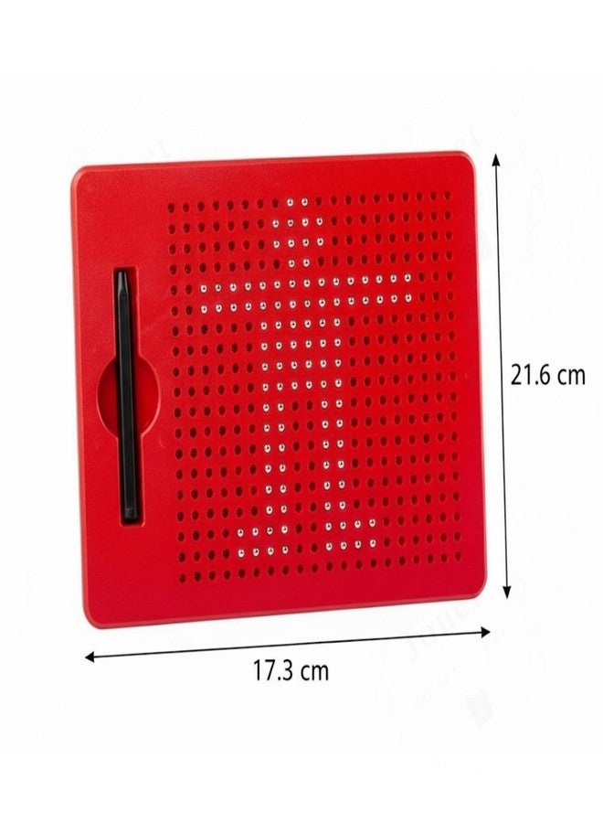 JOUET Magnetic Bead Maze Drawing Board with Stylus, 380 Magnetic Balls, 8.8 x 7 Inch Educational Sensory Toy for Kids 4+ Years - Red - Image 3