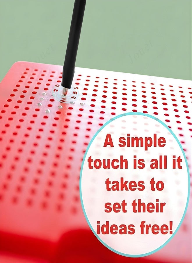 JOUET Magnetic Bead Maze Drawing Board with Stylus, 380 Magnetic Balls, 8.8 x 7 Inch Educational Sensory Toy for Kids 4+ Years - Red - Image 2