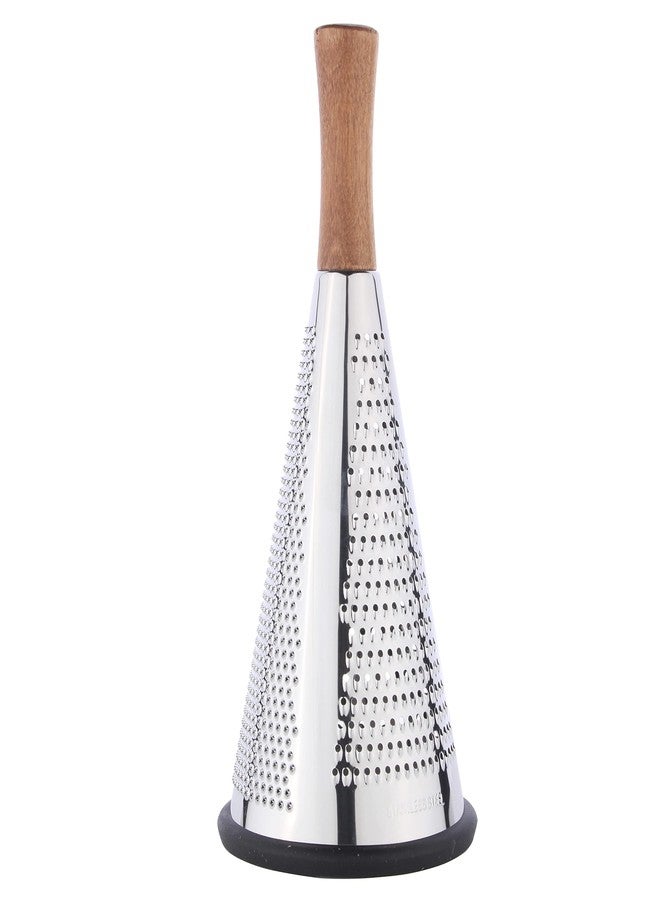 ROQILA Cone Cheese Grater with Handle - Stainless Steel Triple Function Wood Handle Parmesan Shaver Non-Slip Rubber Bottom Hand Held Multifunction Vegetables Cheese Grater with container(XL:11.8" X 5.1") - Image 1