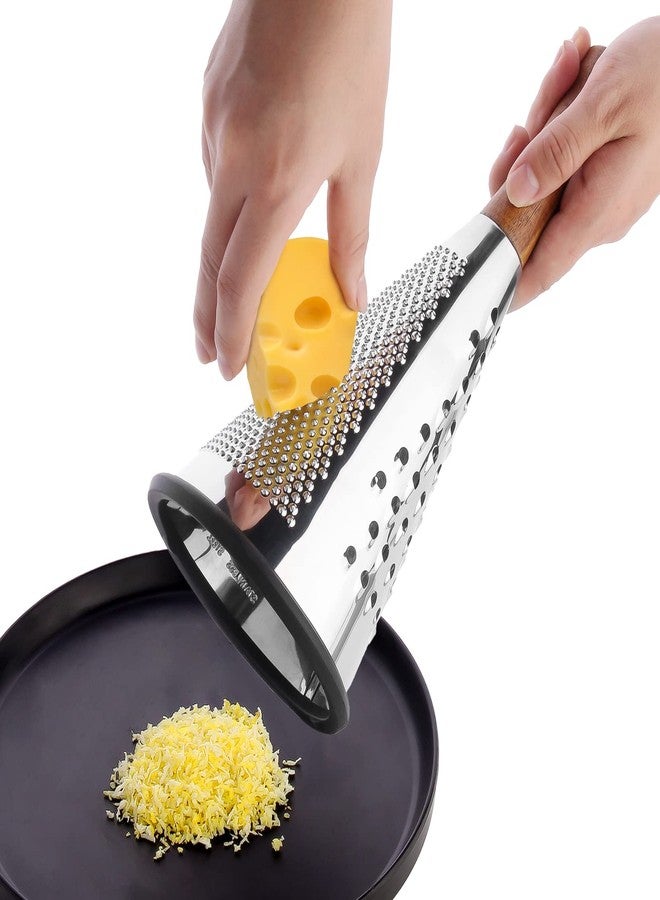ROQILA Cone Cheese Grater with Handle - Stainless Steel Triple Function Wood Handle Parmesan Shaver Non-Slip Rubber Bottom Hand Held Multifunction Vegetables Cheese Grater with container(XL:11.8" X 5.1") - Image 3