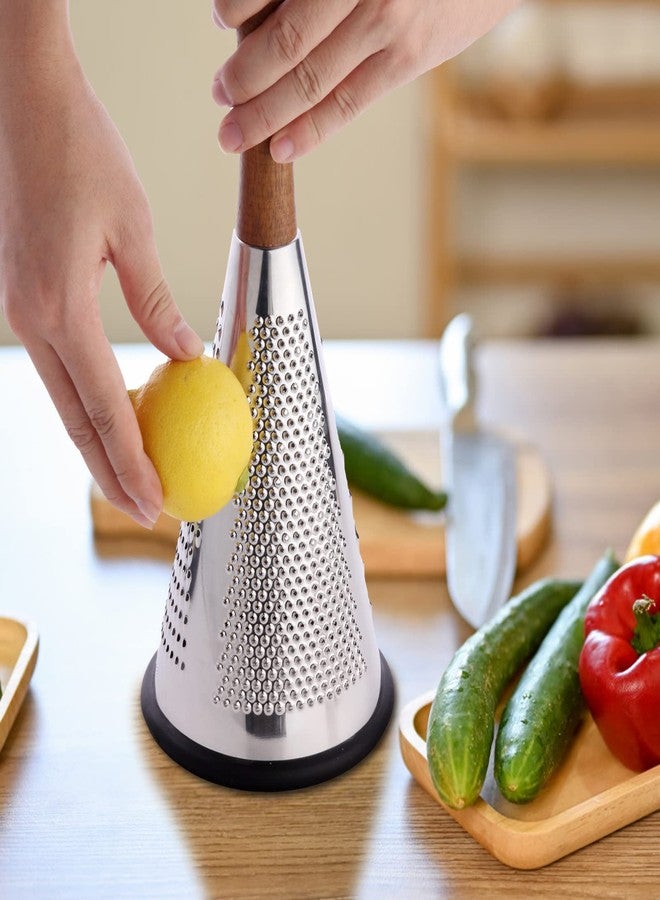 ROQILA Cone Cheese Grater with Handle - Stainless Steel Triple Function Wood Handle Parmesan Shaver Non-Slip Rubber Bottom Hand Held Multifunction Vegetables Cheese Grater with container(XL:11.8" X 5.1") - Image 4
