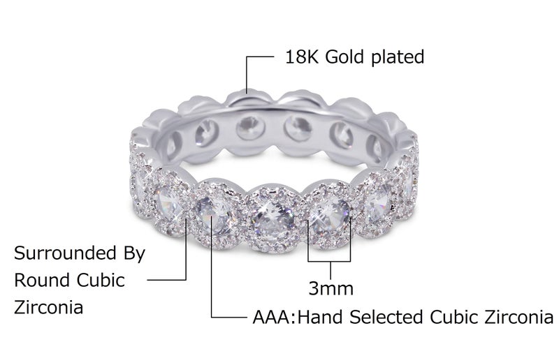 Savlano 18K White Gold Plated Cubic Zirconia Round Cut Eternity Ring Band for Women (9) - Image 4