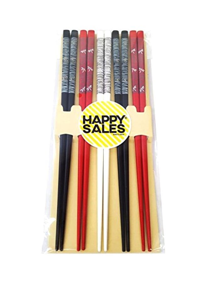 NIBEMINENT Pair Of 5 Chopstick Set Black/Red/White 9inch 